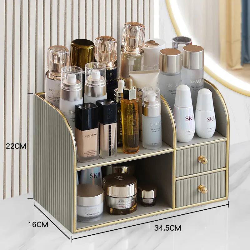 Two-Tier Cosmetics Organiser with Drawers - Light Grey - Image 6