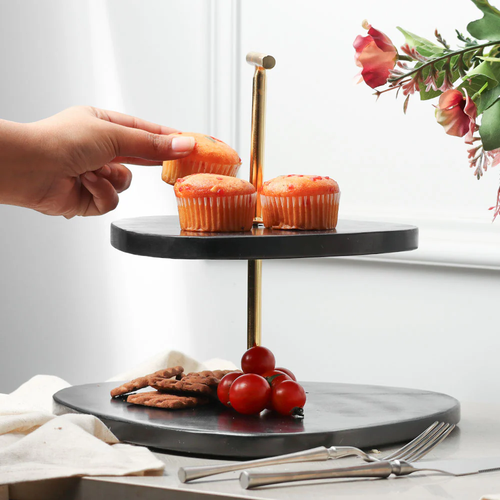 Trigon Two-Tier Marble Stand - Black - Image 2