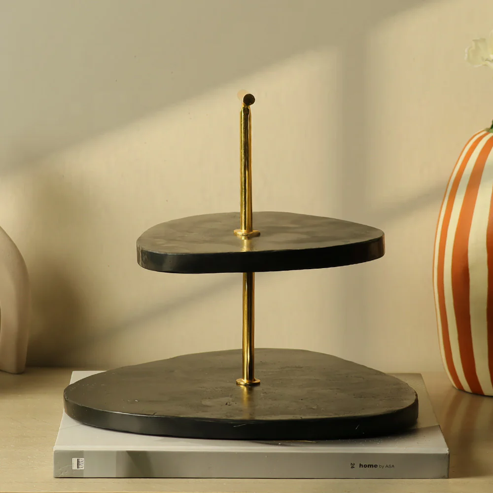 Trigon Two-Tier Marble Stand - Black - Image 3