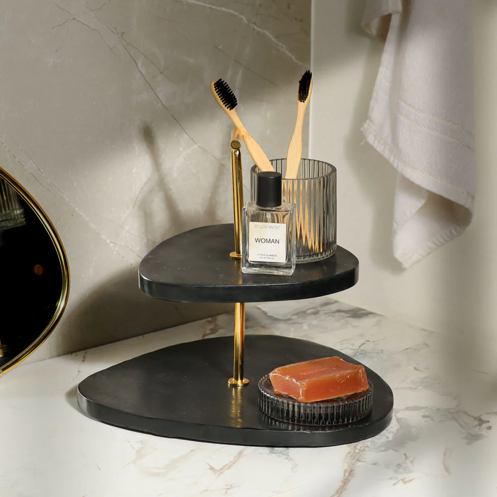 Trigon Two-Tier Marble Stand - Black - Image 4
