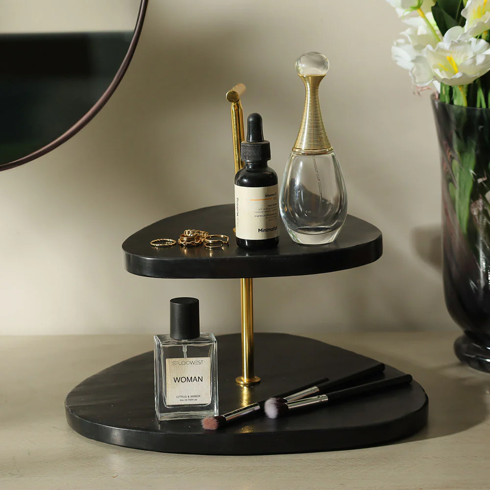 Trigon Two-Tier Marble Stand - Black - Image 5
