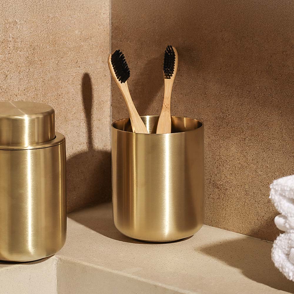 Ume Stainless Steel Toothbrush Tumbler - Matte Brass - Image 6