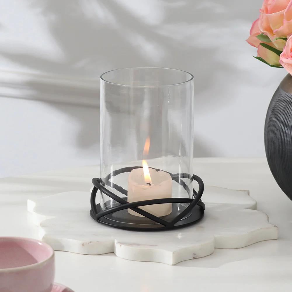 Valar Glass Hurricane with Metal Stand - Black - Image 4