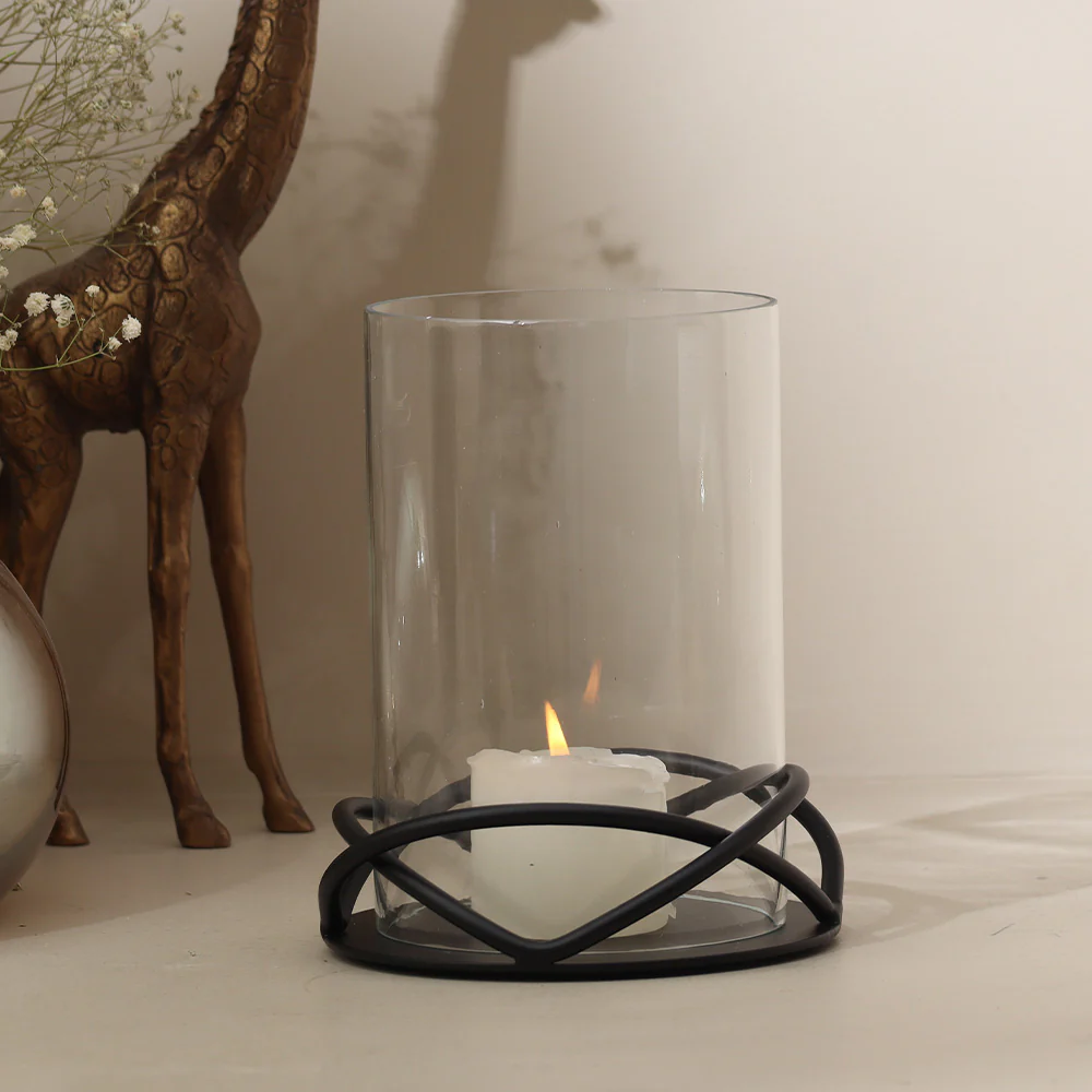 Valar Glass Hurricane with Metal Stand - Black - Image 5