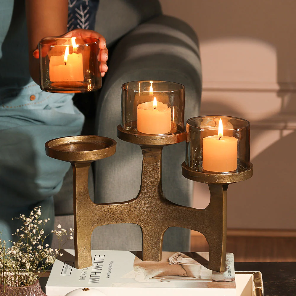 Vana 3-Tier Tealight Holder Set - Tinted Gold - Image 2