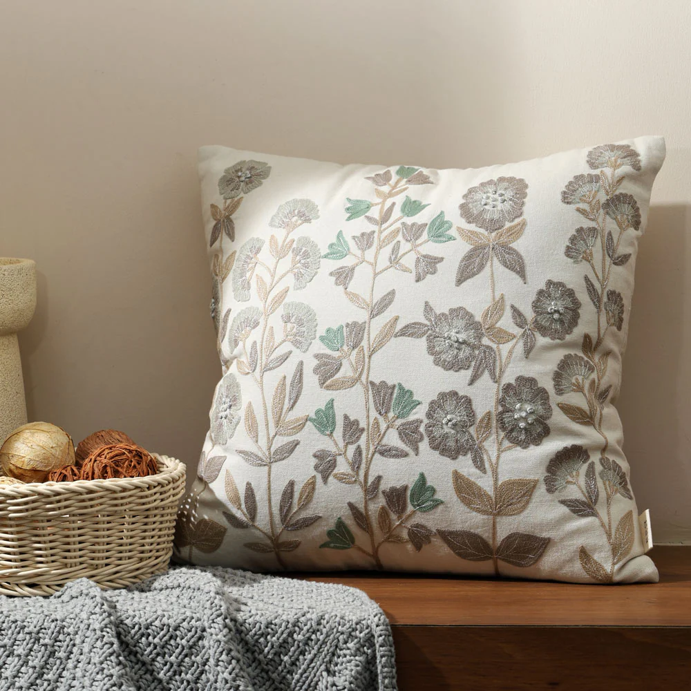 Vera Embroidered Cushion Cover 45x45cm - Earthy Cream - Image 2