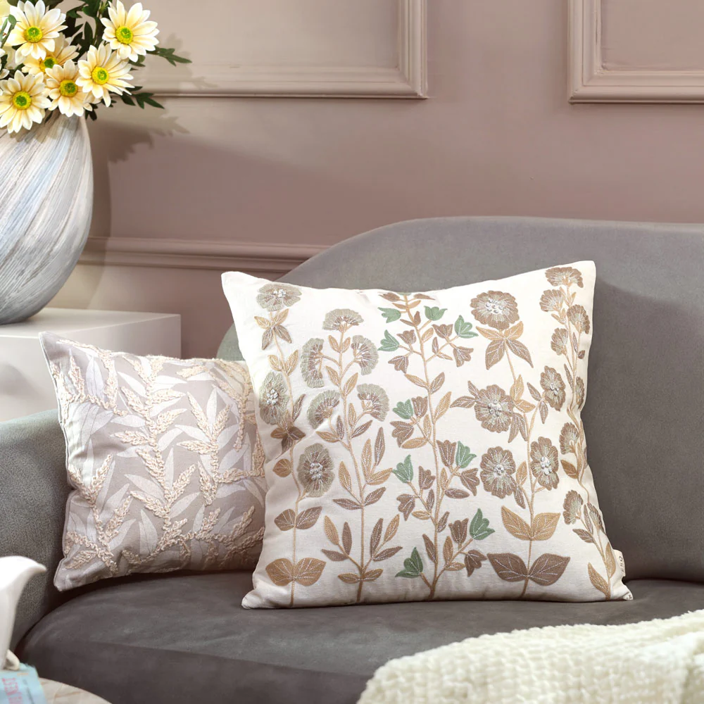 Vera Embroidered Cushion Cover 45x45cm - Earthy Cream - Image 3