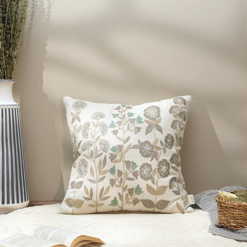 Vera Embroidered Cushion Cover 45x45cm - Earthy Cream - Image 4