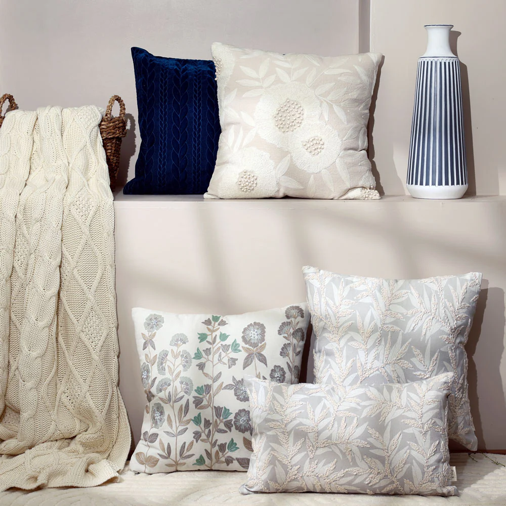 Vera Embroidered Cushion Cover 45x45cm - Earthy Cream - Image 5