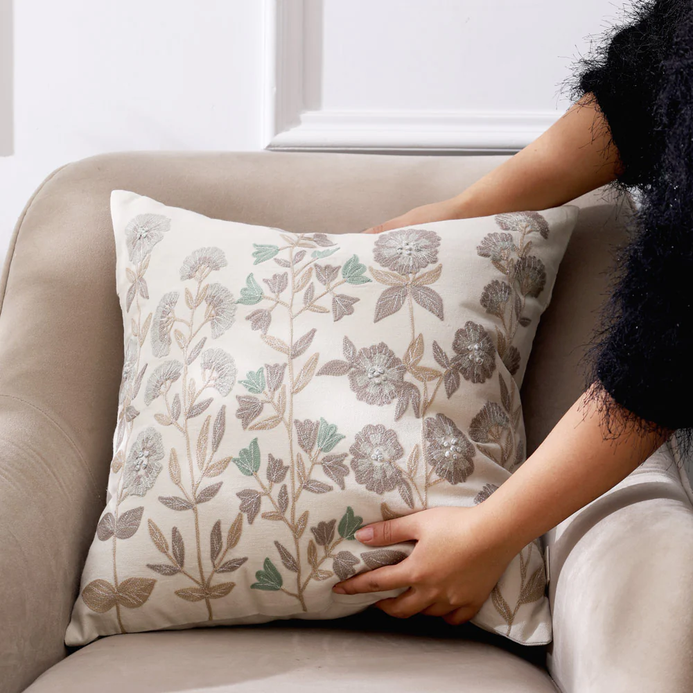 Vera Embroidered Cushion Cover 45x45cm - Earthy Cream - Image 6