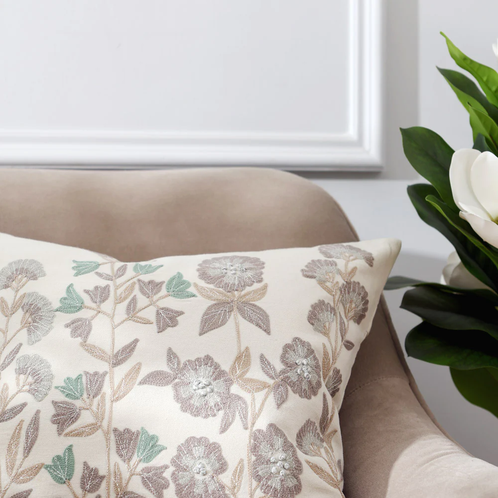 Vera Embroidered Cushion Cover 45x45cm - Earthy Cream - Image 7