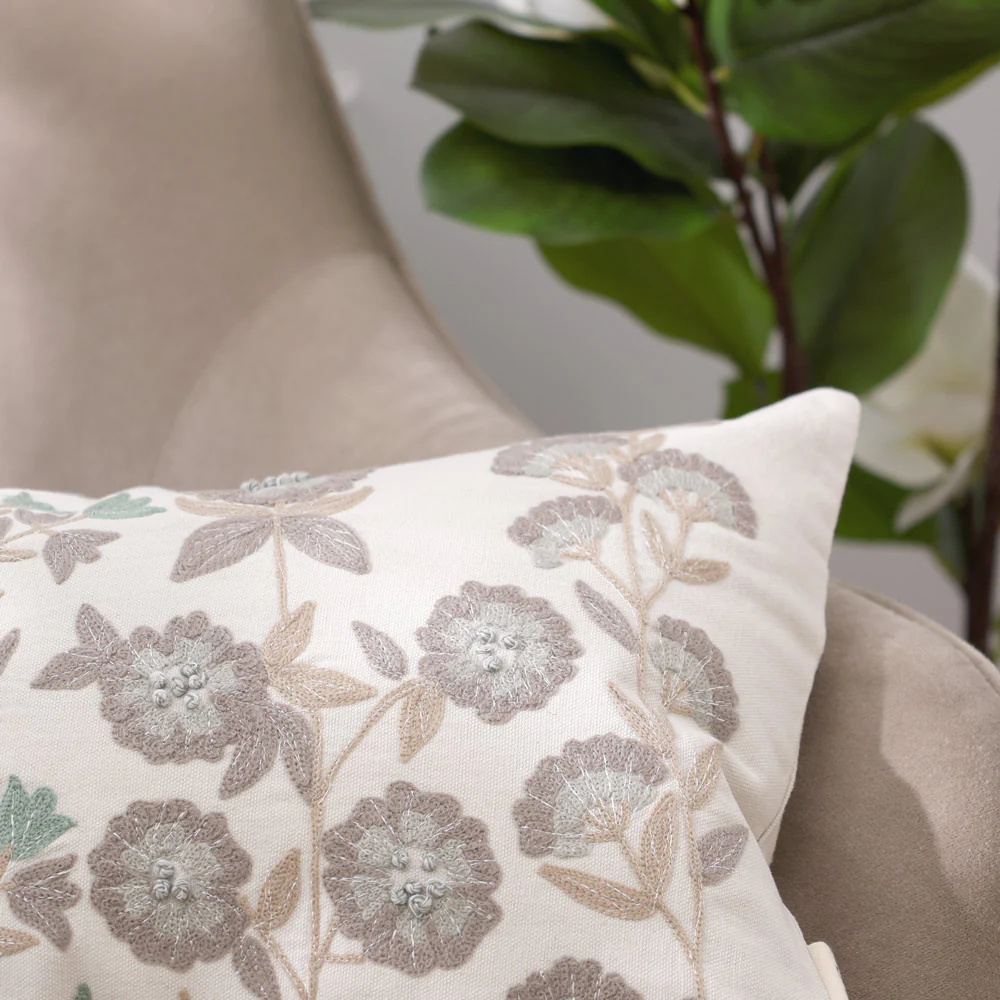 Vera Rectangular Embroidered Cushion Cover 50x30cm - Earthy Cream - Image 6