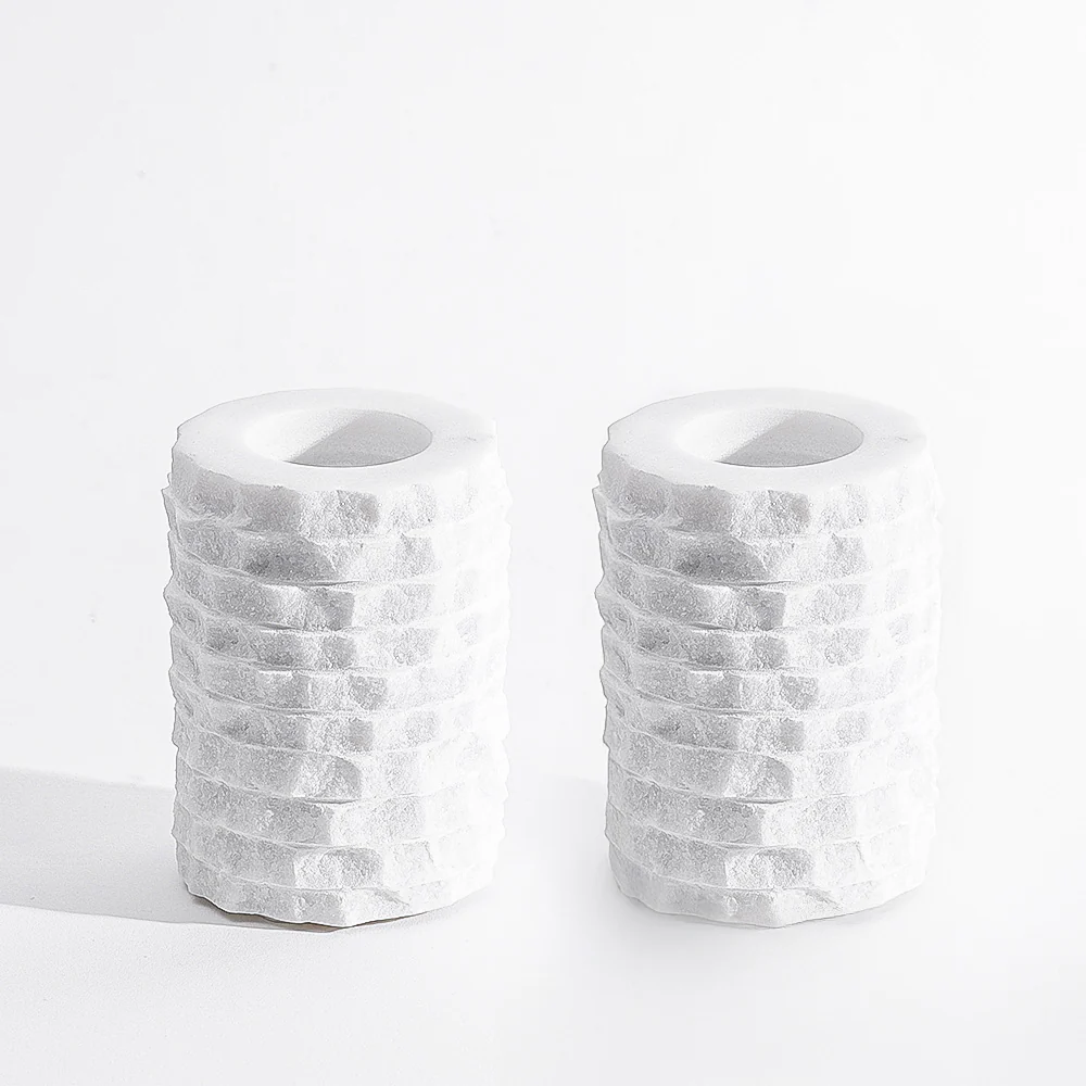 Verona Marble Tealight Stands, Set of 2 - White - Image 3