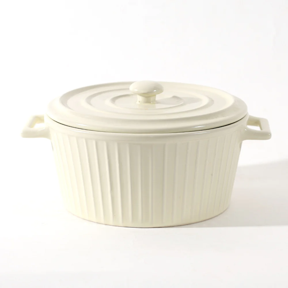 Vida Ceramic Fluted Serving Pot with Lid - Cream - Image 6