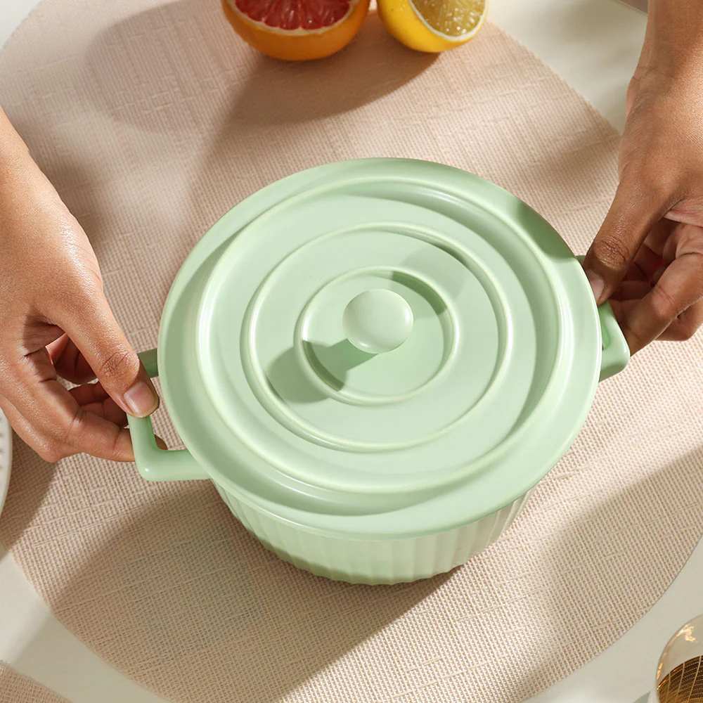 Vida Ceramic Fluted Serving Pot with Lid - Mint - Image 2