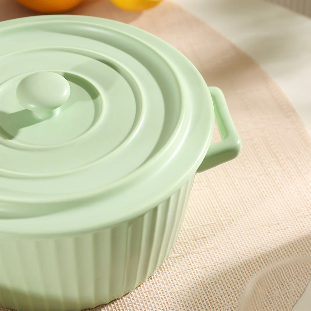 Vida Ceramic Fluted Serving Pot with Lid - Mint - Image 3