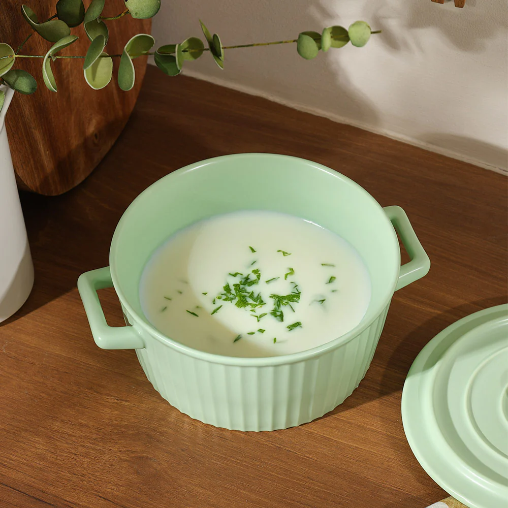Vida Ceramic Fluted Serving Pot with Lid - Mint - Image 5