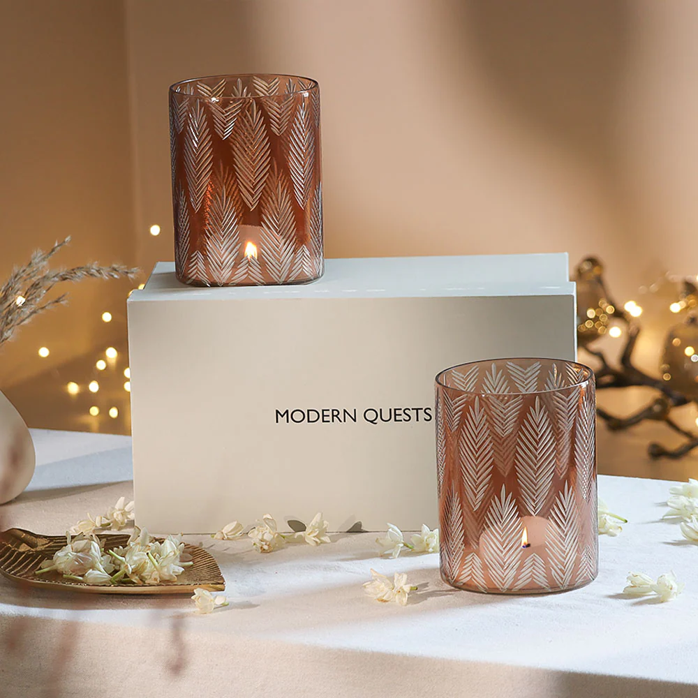 Vine 2-Piece Glass Hurricanes Gift Set - Mocha