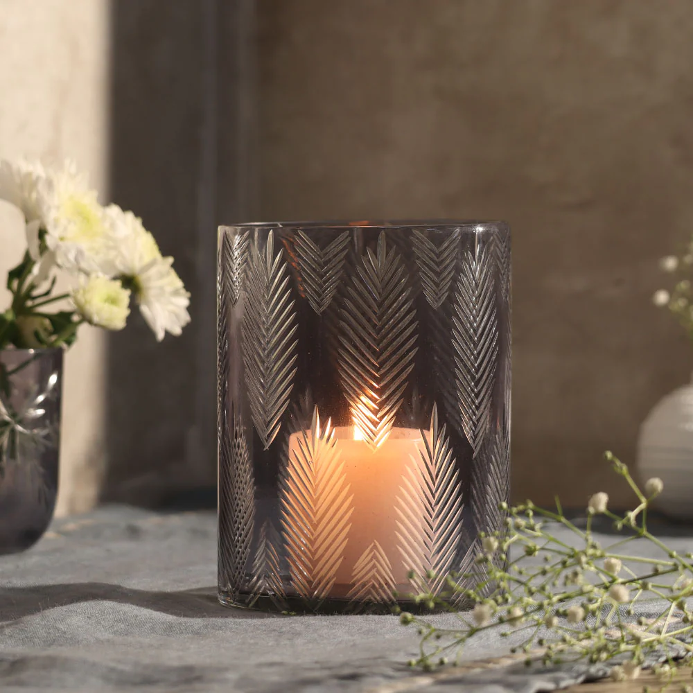 Vine 2-Piece Glass Hurricanes Gift Set - Smoke - Image 3