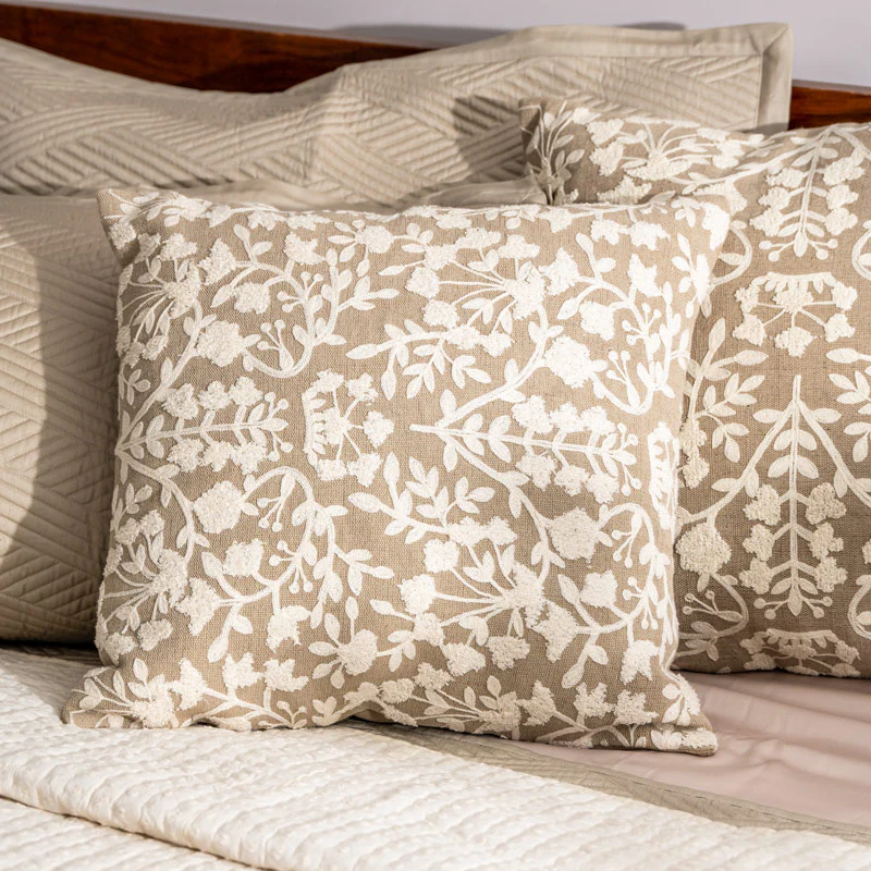 Vine Cotton and Jute Textured Cushion Cover 45x45cm - Beige White - Image 2