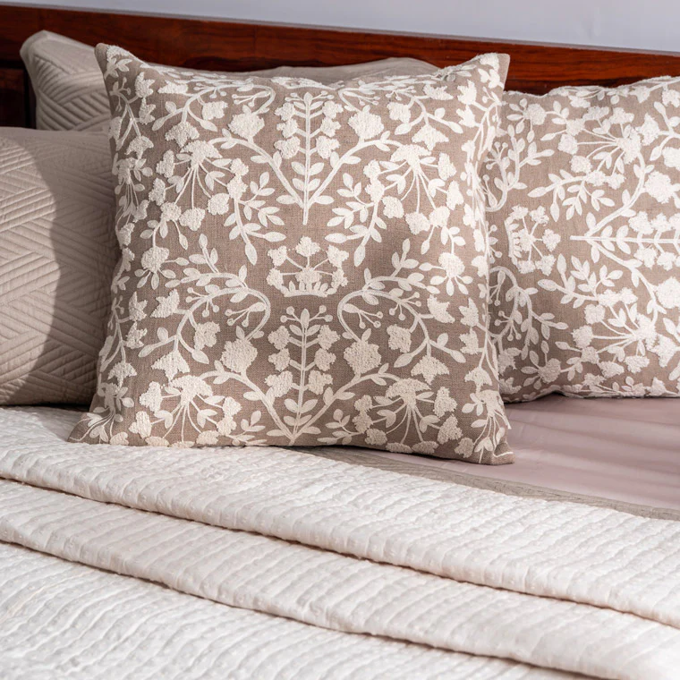Vine Cotton and Jute Textured Cushion Cover 45x45cm - Beige White - Image 4