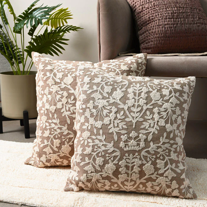 Vine Cotton and Jute Textured Cushion Cover 45x45cm - Beige White - Image 5