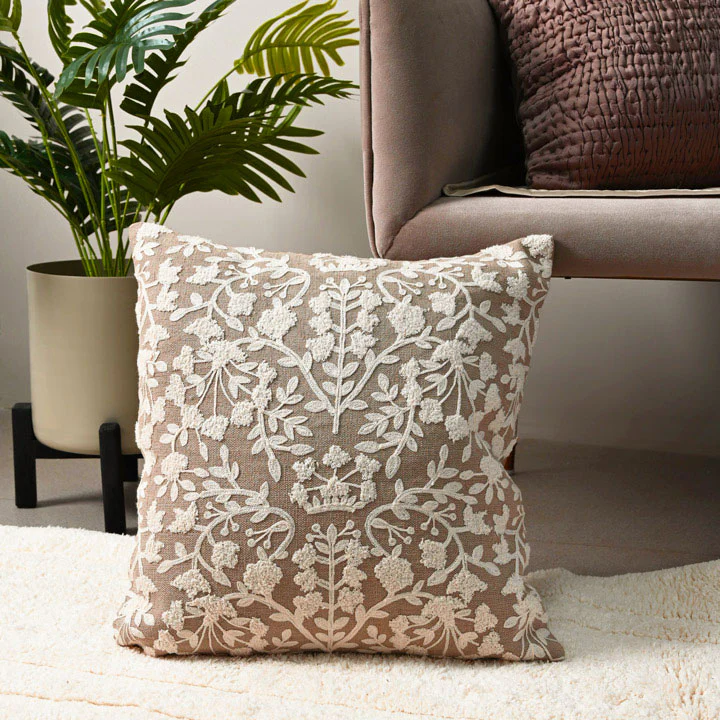 Vine Cotton and Jute Textured Cushion Cover 50x50cm - Beige White - Image 2