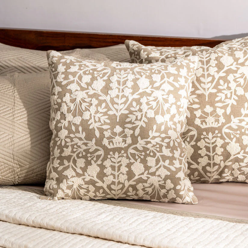 Vine Cotton and Jute Textured Cushion Cover 50x50cm - Beige White - Image 3