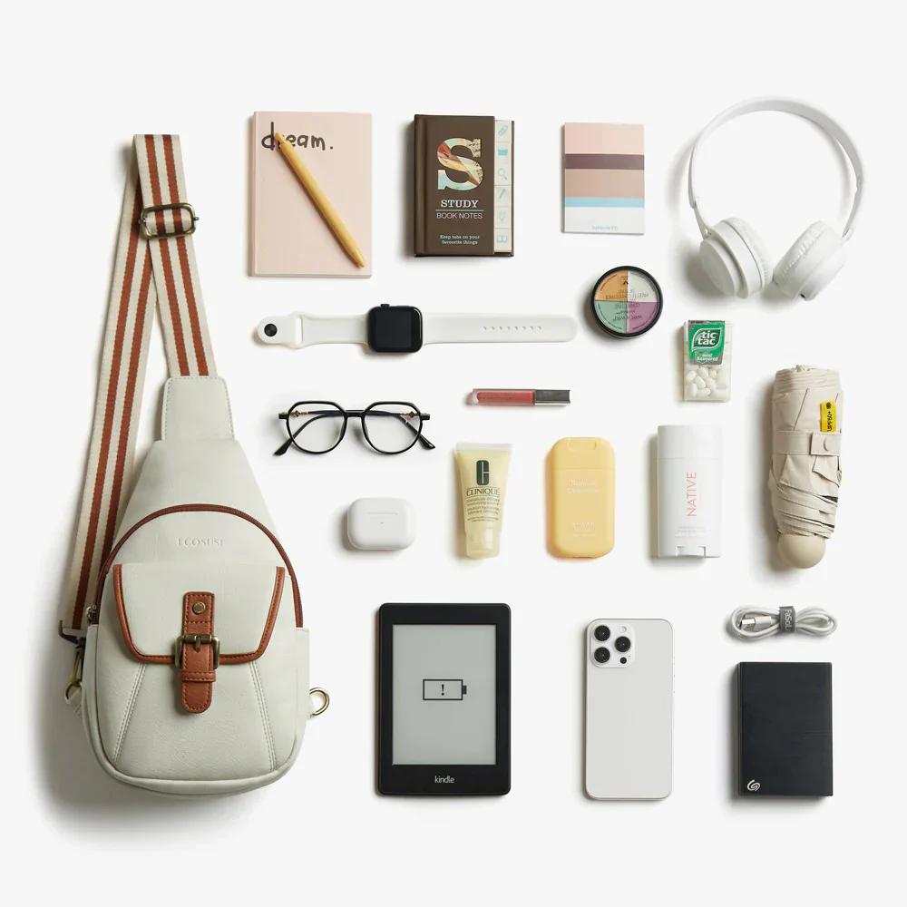 Vintage Leather Sling Bag - White - Image 13