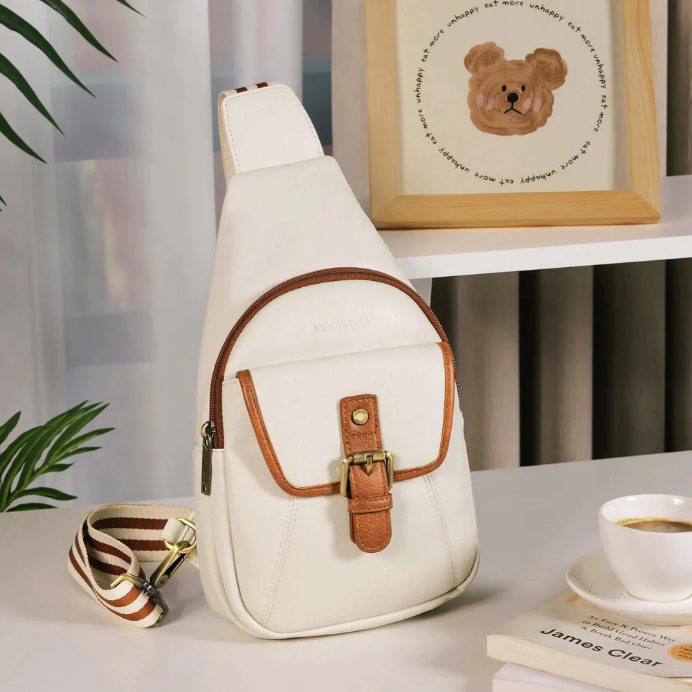 Vintage Leather Sling Bag - White - Image 2