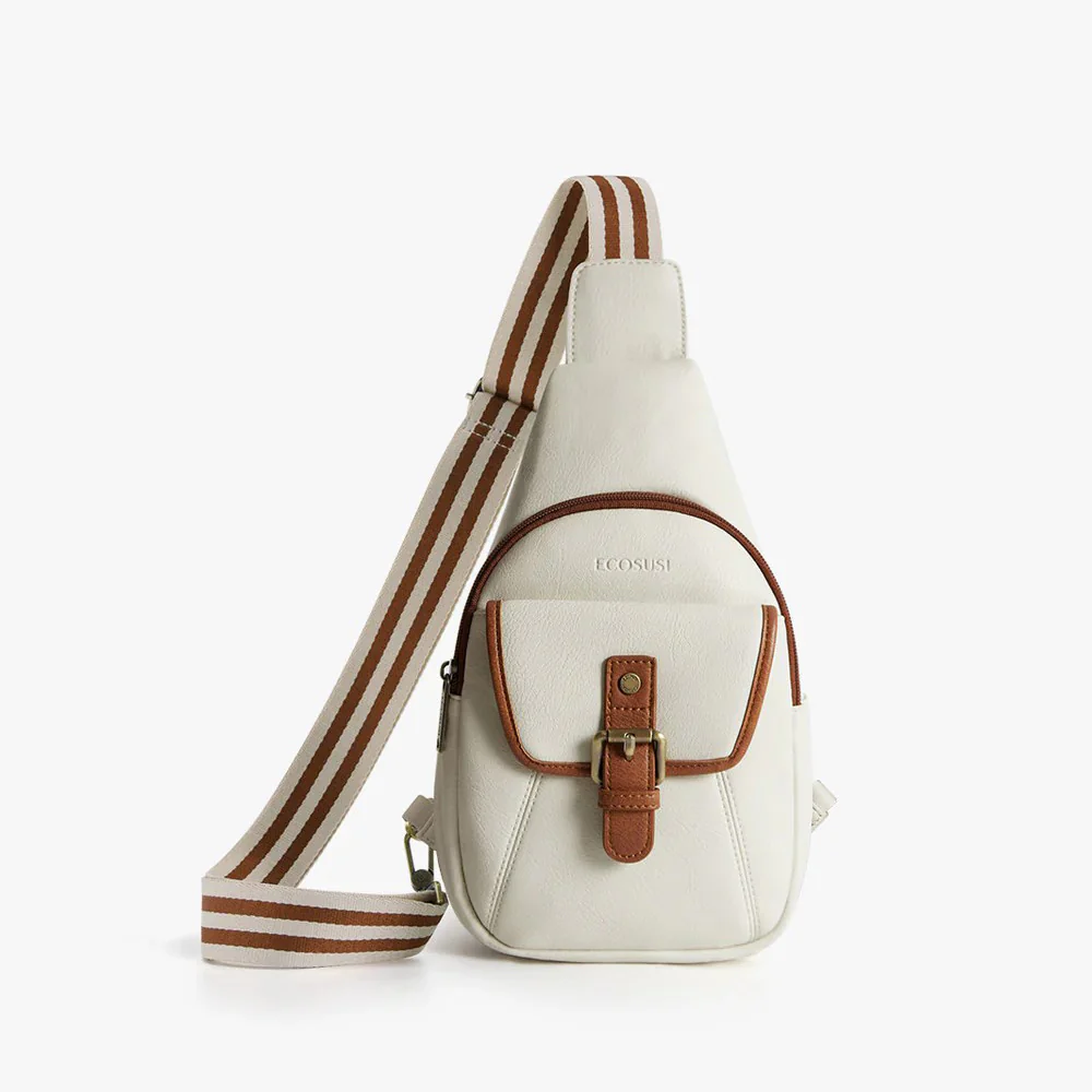 Vintage Leather Sling Bag - White - Image 3