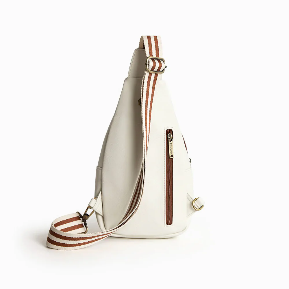 Vintage Leather Sling Bag - White - Image 4