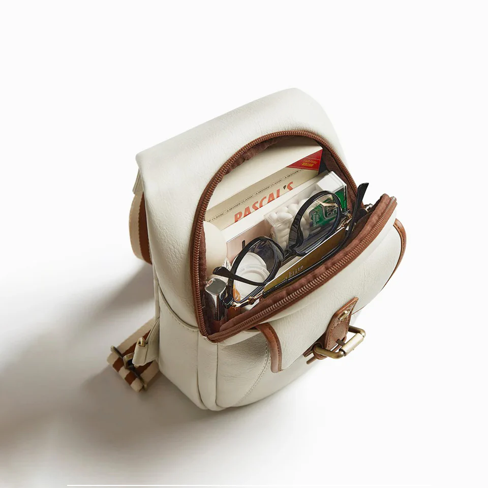 Vintage Leather Sling Bag - White - Image 8