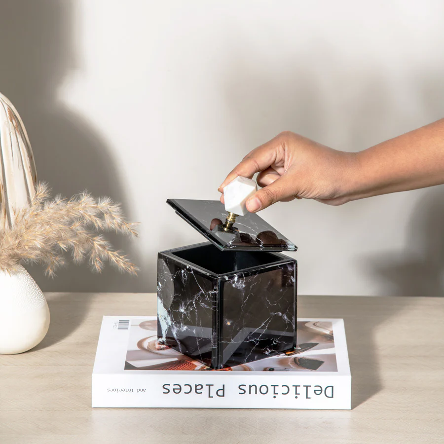 Vita Glass Storage Box Small - Black Marble - Image 3