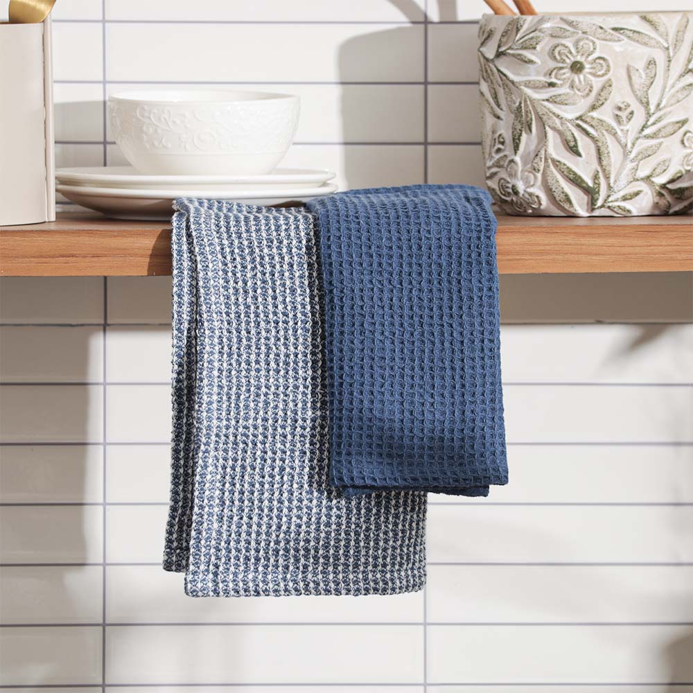 Waffle Kitchen Towels Small, Set of 2 - Blue Sky