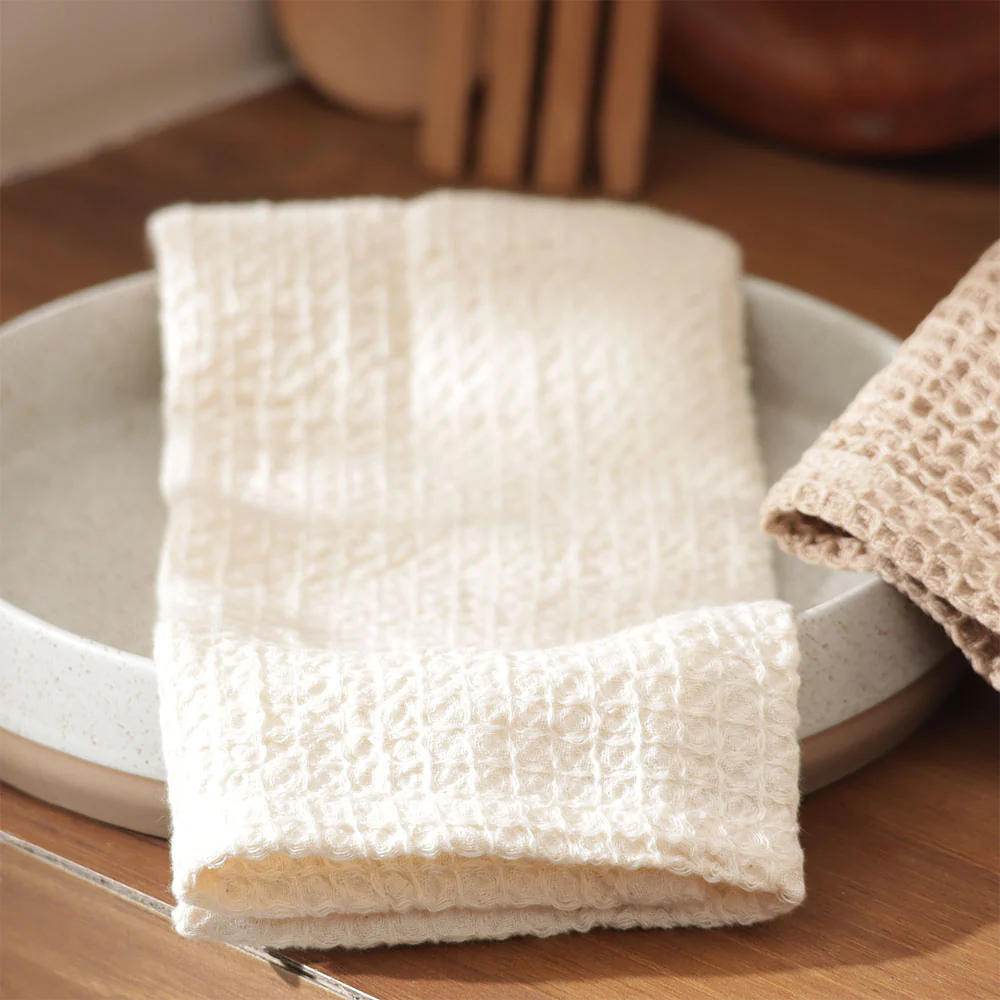 Waffle Kitchen Towels Small, Set of 2 - Ivory Tan - Image 6