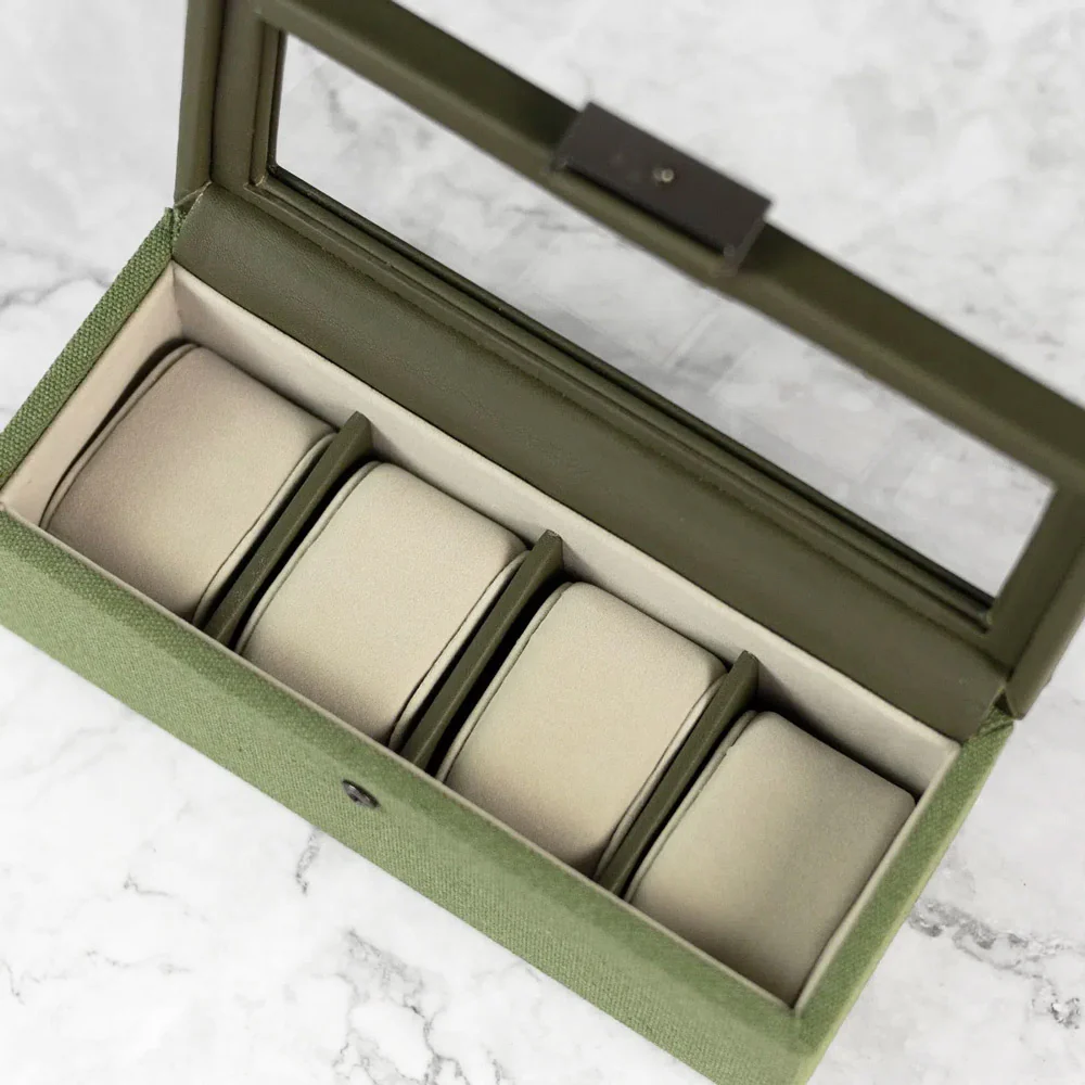 Watch Box 4-piece - Green Canvas - Image 4