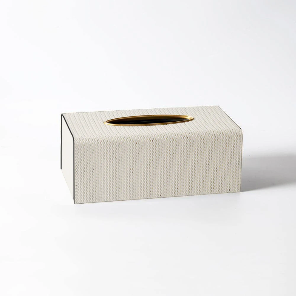 Weave Rectangular Tissue Box Holder - Ivory & Gold - Image 2