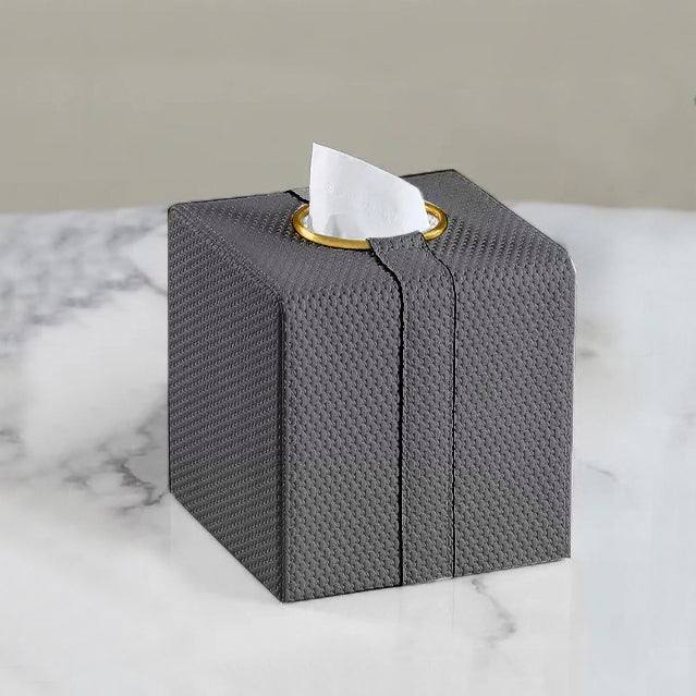 Weave Square Tissue Box Holder - Dark Grey & Gold - Image 10