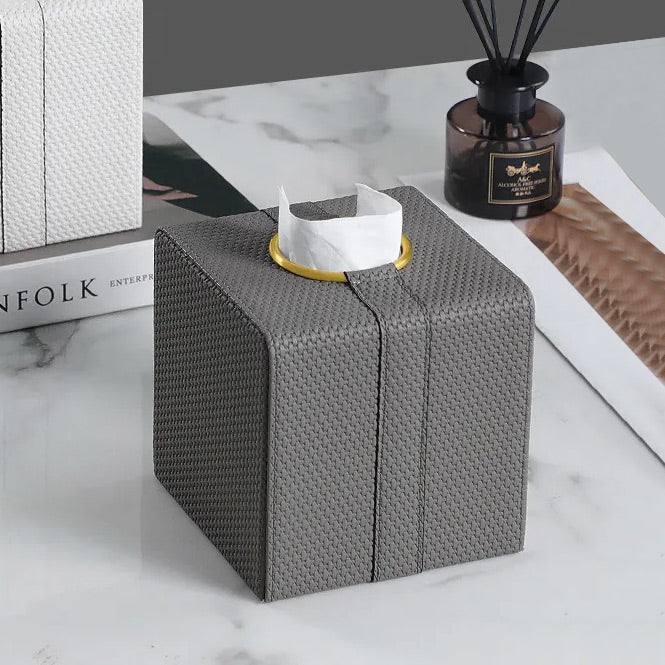 Weave Square Tissue Box Holder - Dark Grey & Gold - Image 6