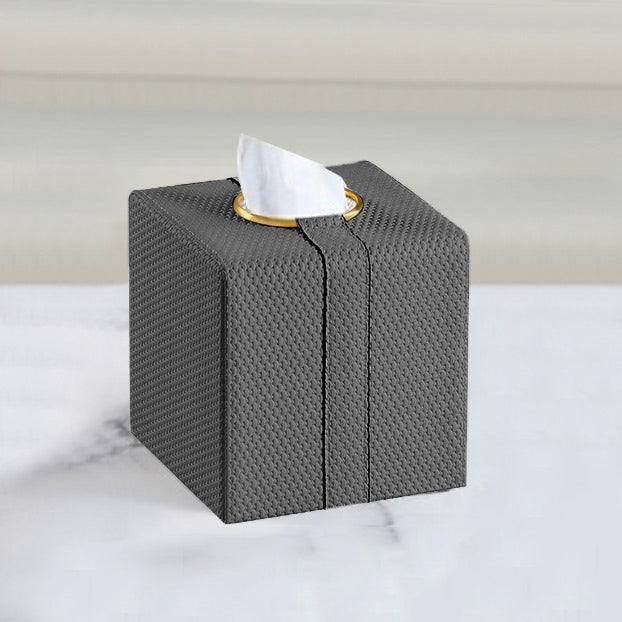 Weave Square Tissue Box Holder - Dark Grey & Gold - Image 7