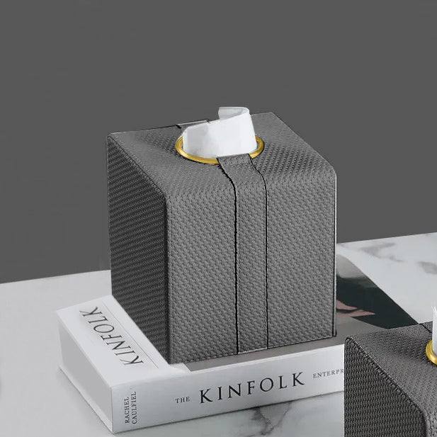 Weave Square Tissue Box Holder - Dark Grey & Gold - Image 9