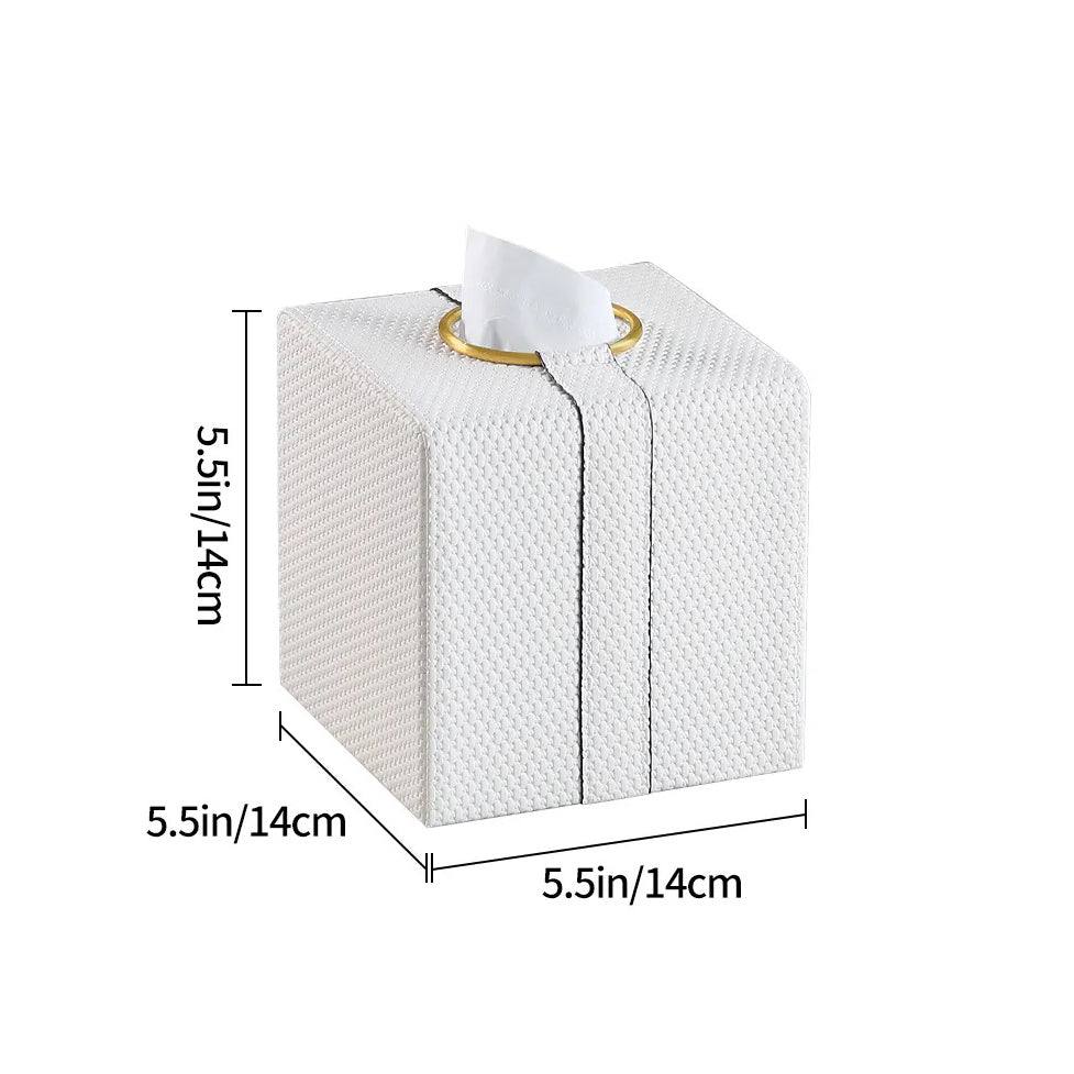 Weave Square Tissue Box Holder - White & Gold - Image 11