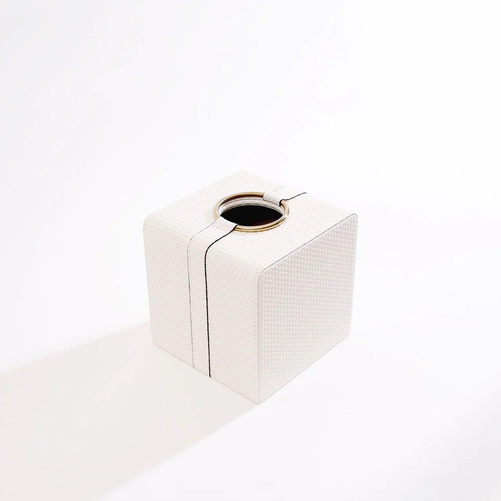 Weave Square Tissue Box Holder - White & Gold - Image 5