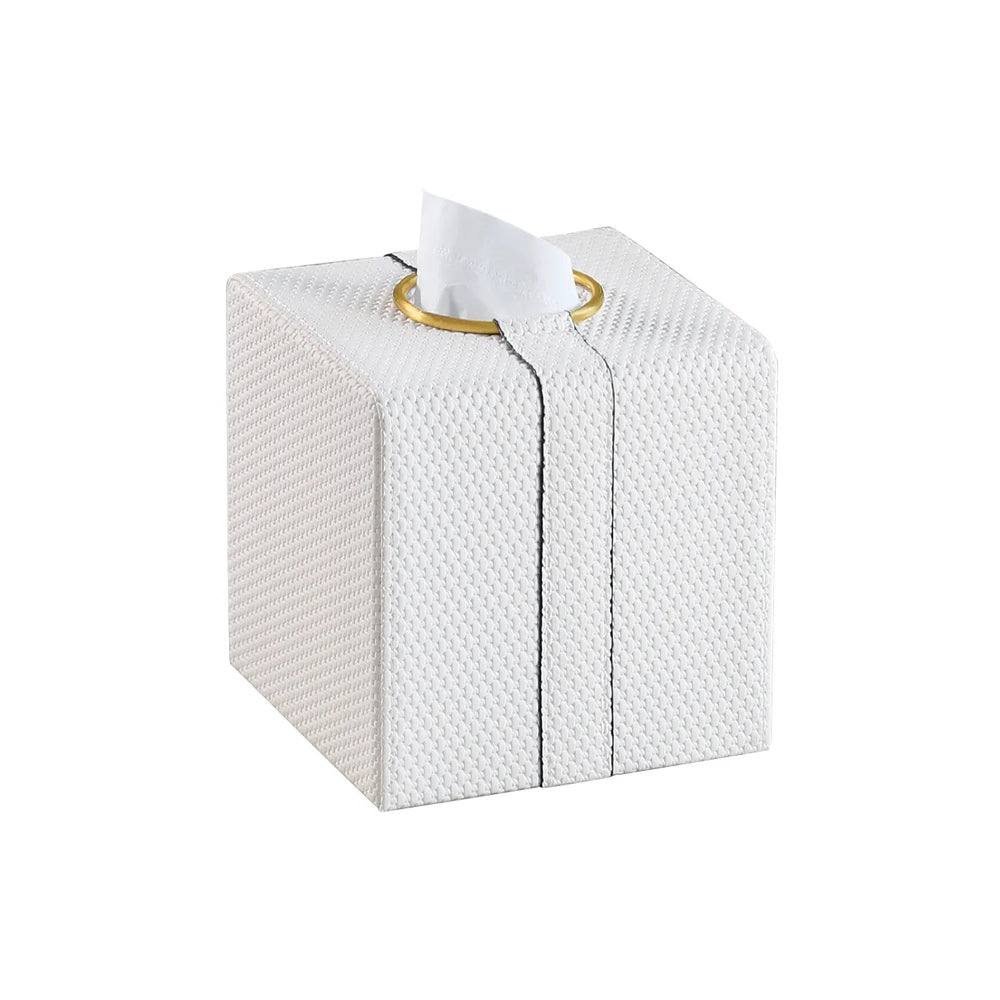 Weave Square Tissue Box Holder - White & Gold - Image 8