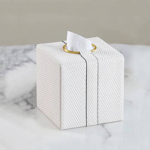 Weave Square Tissue Box Holder - White & Gold - Image 9