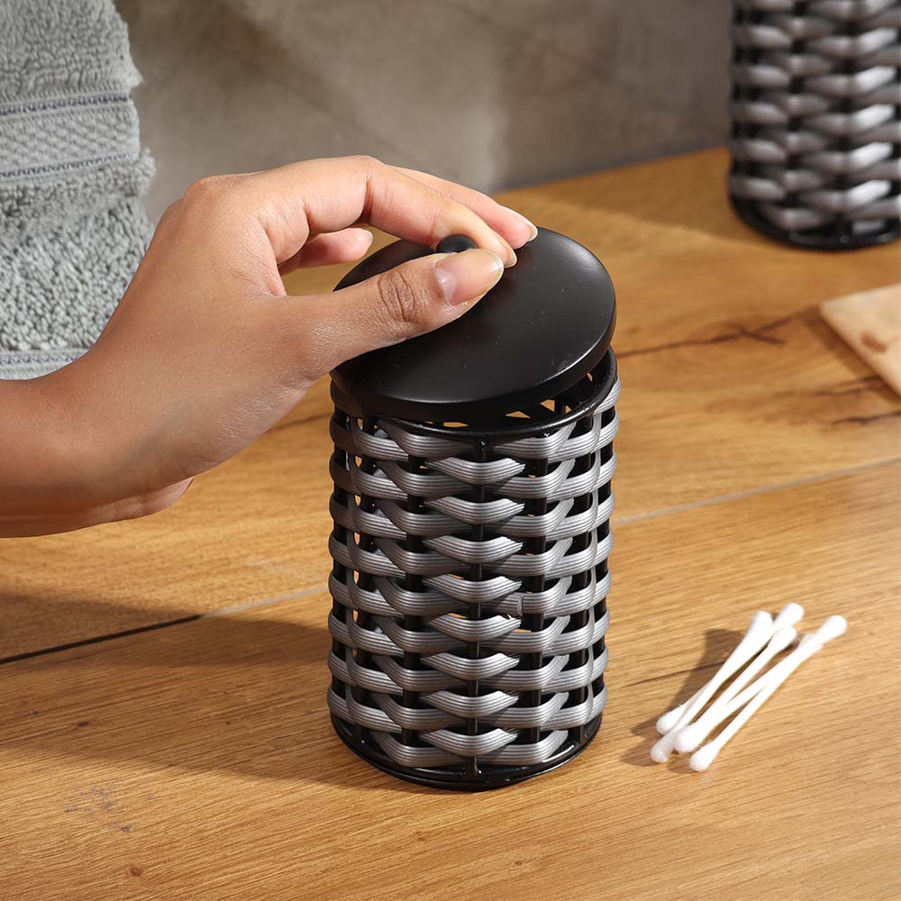 Weave Storage Jar With Lid - Grey Black - Image 3