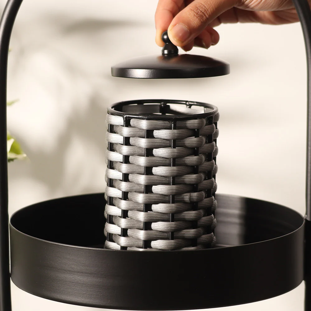 Weave Storage Jar With Lid - Grey Black - Image 4