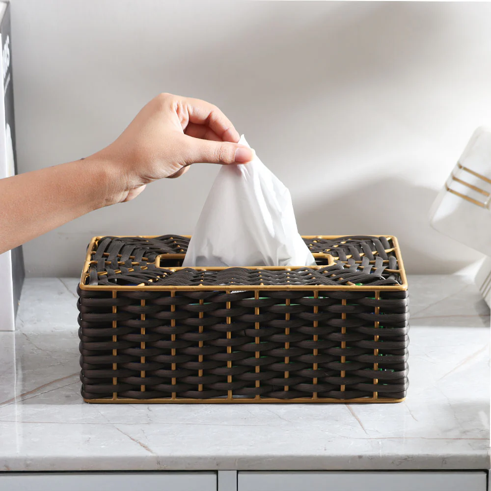 Weave Tissue Box Cover - Brown Gold - Image 2