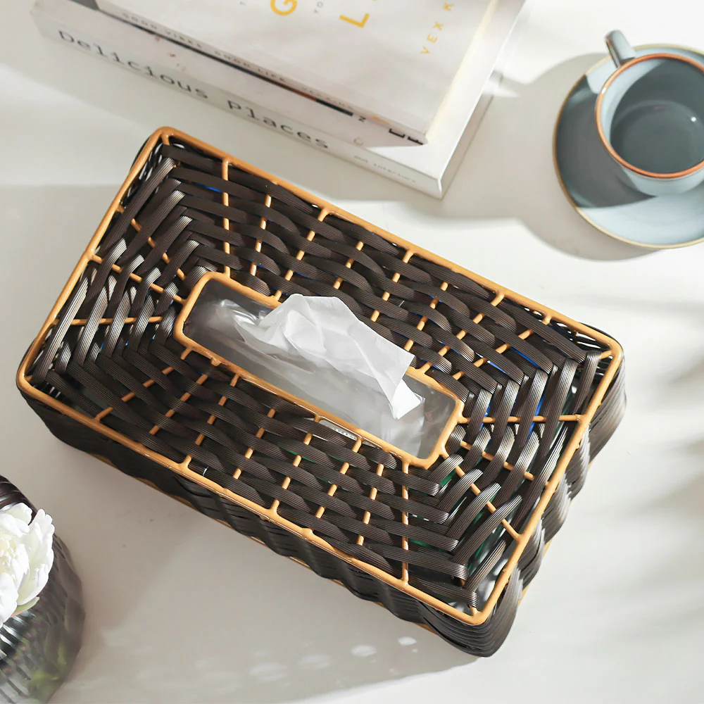 Weave Tissue Box Cover - Brown Gold - Image 3